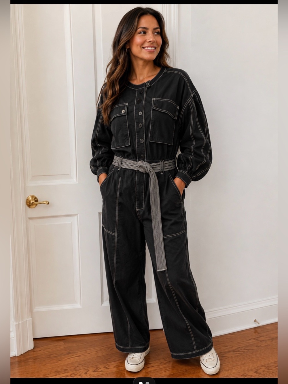 Ulla Johnson Hattie Black Jumpsuit with White Stitching 100% cotton Hattie 10